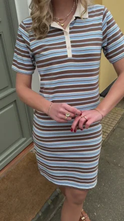 Outlet Polo Kjole - Pamela - Brown / Blue Striped Kjoler