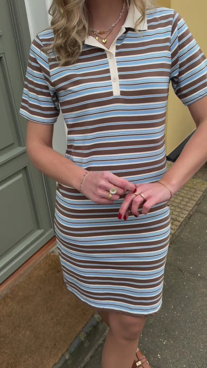 Outlet Polo Kjole - Pamela - Brown / Blue Striped Kjoler