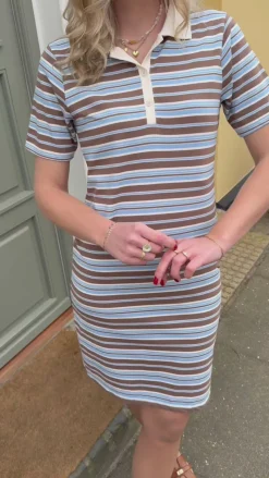 Outlet Polo Kjole - Pamela - Brown / Blue Striped Kjoler