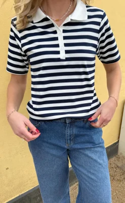 Sale Polo T-Shirt - Pamela Summer - Navy Striped T-shirts & Toppe