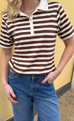 Clearance Polo T-Shirt - Pamela Summer - Brown Striped T-shirts & Toppe