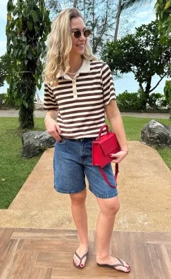 Clearance Polo T-Shirt - Pamela Summer - Brown Striped T-shirts & Toppe