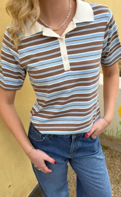 Hot Polo T-Shirt - Pamela Summer - Brown / Blue Striped T-shirts & Toppe