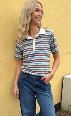 Hot Polo T-Shirt - Pamela Summer - Brown / Blue Striped T-shirts & Toppe