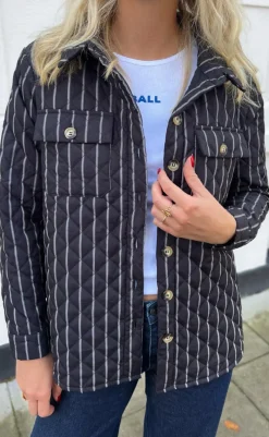 Sale Quiltet Jakke - Kiani - Black W. White Stripes Jakker & Frakker|Alt Overtøj