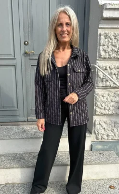 Sale Quiltet Jakke - Kiani - Black W. White Stripes Jakker & Frakker|Alt Overtøj