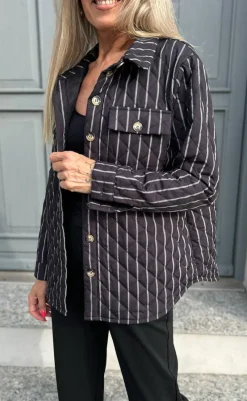 Sale Quiltet Jakke - Kiani - Black W. White Stripes Jakker & Frakker|Alt Overtøj