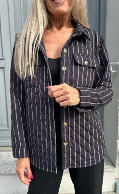 Sale Quiltet Jakke - Kiani - Black W. White Stripes Jakker & Frakker|Alt Overtøj