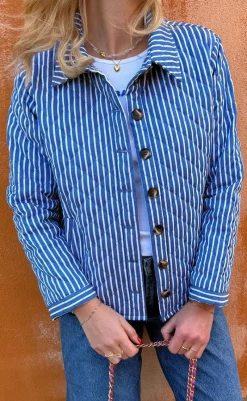 Outlet Quiltet Jakke - Elvira - Blue Striped Jakker & Frakker|Alt Overtøj