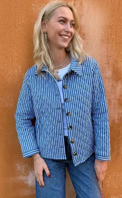 Outlet Quiltet Jakke - Elvira - Blue Striped Jakker & Frakker|Alt Overtøj