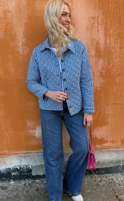 Outlet Quiltet Jakke - Elvira - Blue Striped Jakker & Frakker|Alt Overtøj