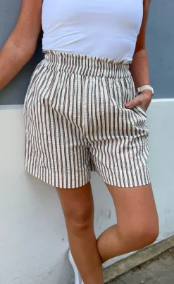 Hot Shorts - Liv - White / Brown Striped Shorts