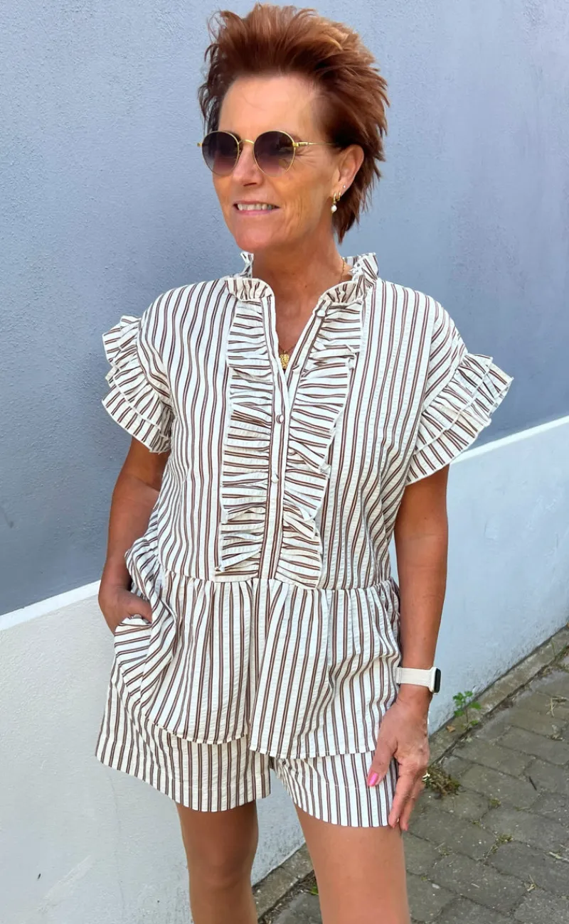 Hot Shorts - Liv - White / Brown Striped Shorts