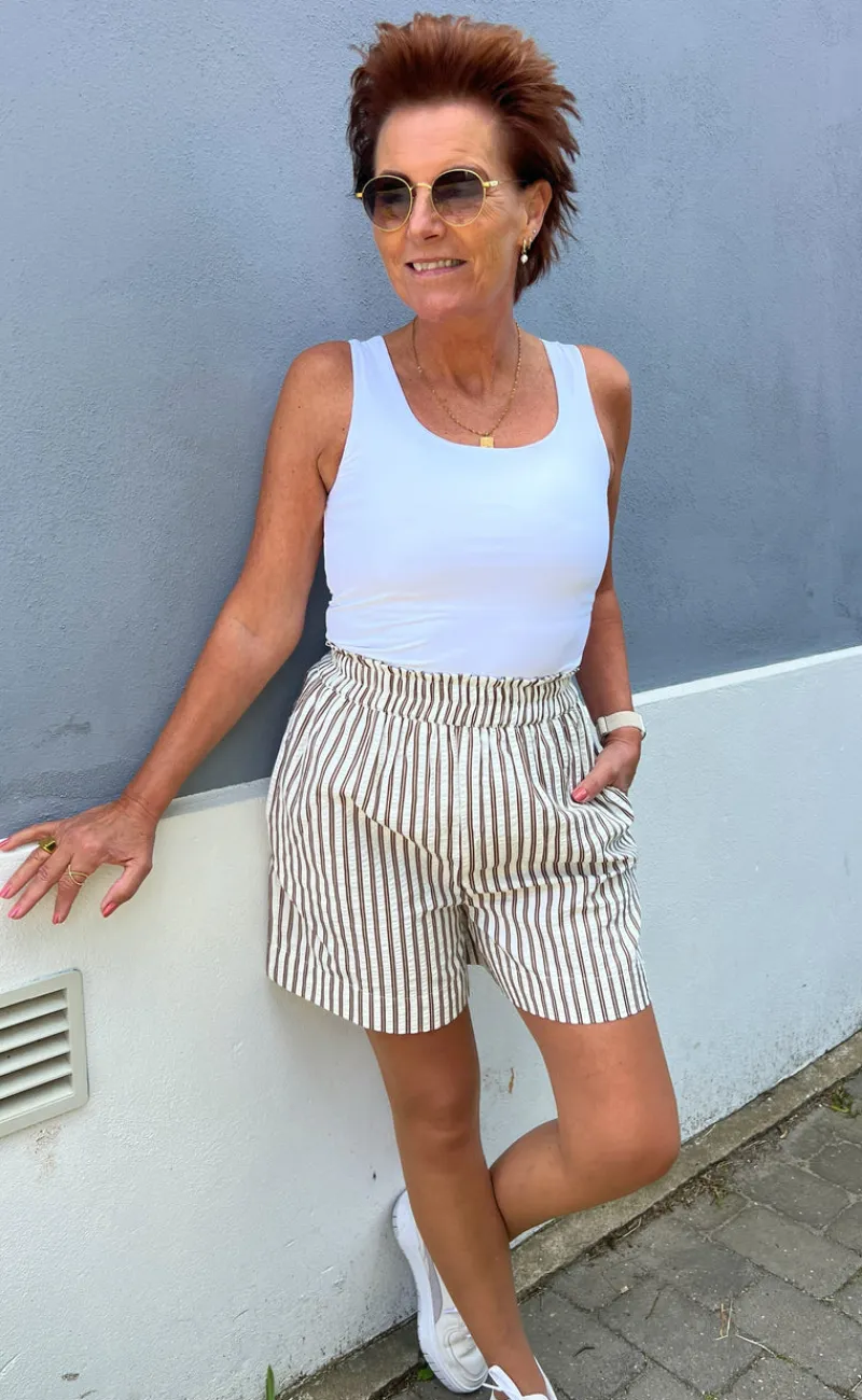 Hot Shorts - Liv - White / Brown Striped Shorts