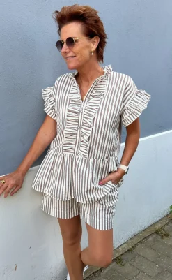 Hot Shorts - Liv - White / Brown Striped Shorts