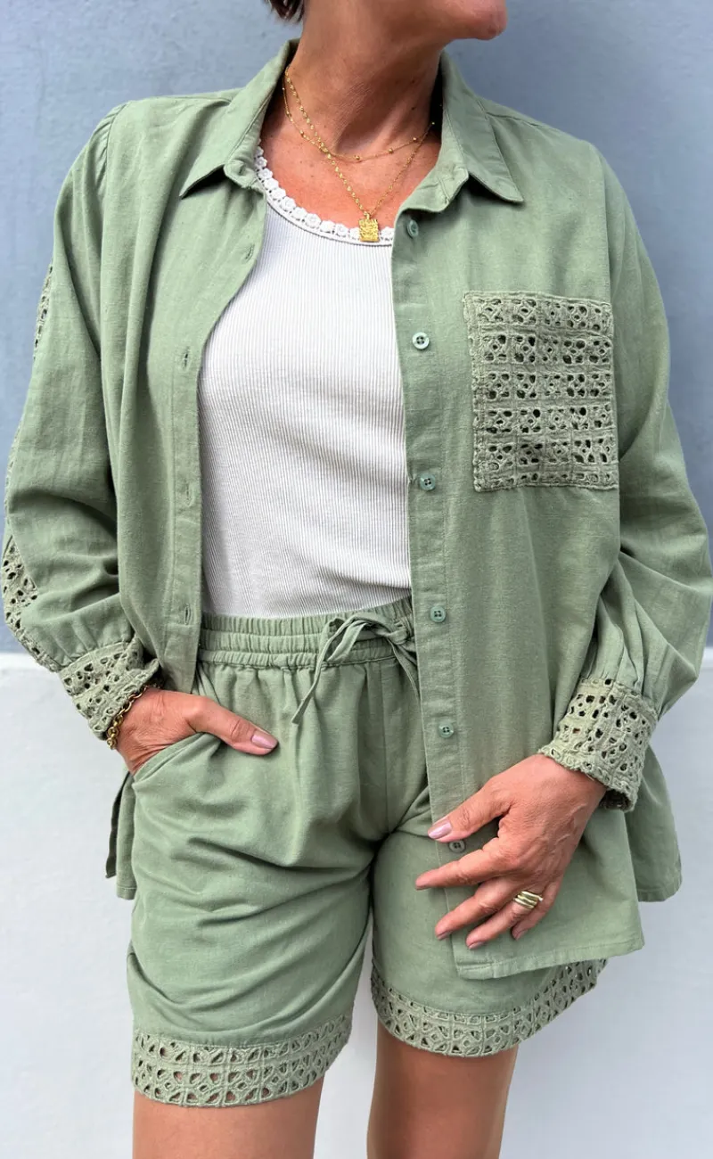 Sale Shorts - Sandy Linen - Army Green Shorts