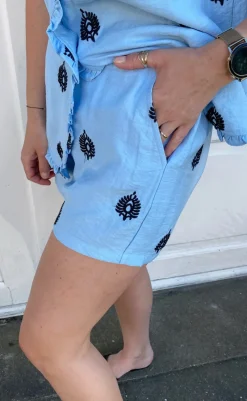New Shorts - Melania - Blue W. Black Embroidery Shorts