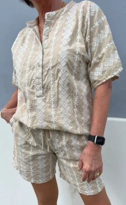 Discount Shorts - Erica - Camel/White Embroidery Shorts