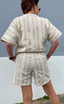 Discount Shorts - Erica - Camel/White Embroidery Shorts