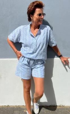 Sale Shorts - Erica - Blue/White Embroidery Shorts