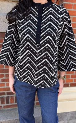 Discount Skjorte - Zara Zig Zag - Black W. White Skjorter