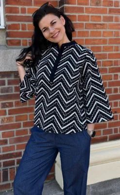 Discount Skjorte - Zara Zig Zag - Black W. White Skjorter