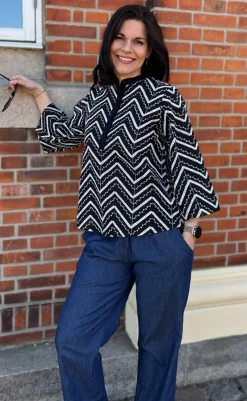 Discount Skjorte - Zara Zig Zag - Black W. White Skjorter