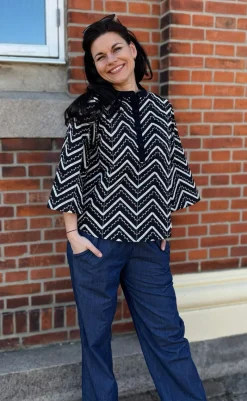 Discount Skjorte - Zara Zig Zag - Black W. White Skjorter