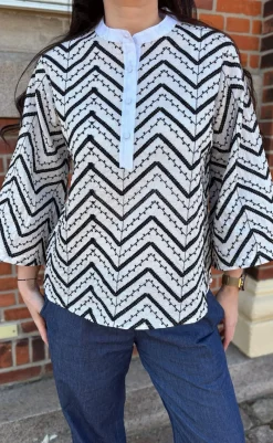 New Skjorte - Zara Zig Zag - White W. Black Skjorter