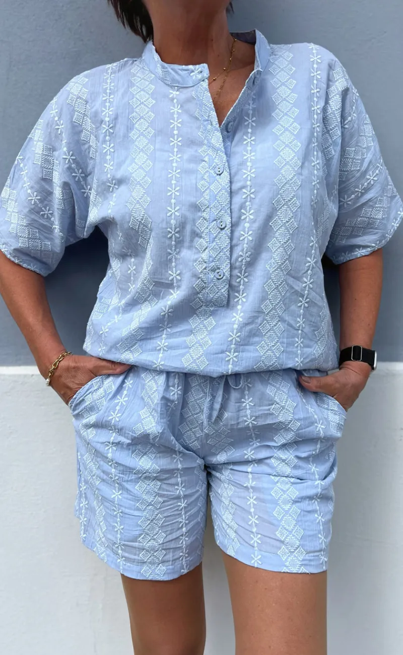 Clearance Skjorte - Erica - Blue/White Embroidery Skjorter