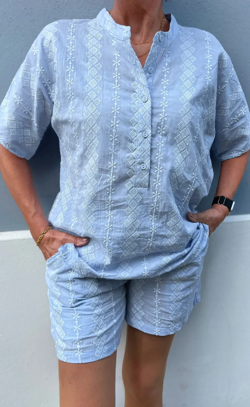 Clearance Skjorte - Erica - Blue/White Embroidery Skjorter