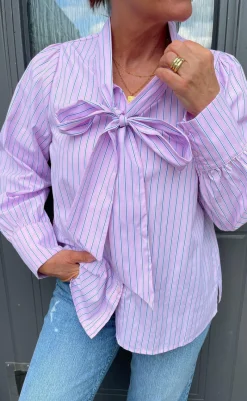 Outlet Skjorte - Bow - Pink Striped Skjorter