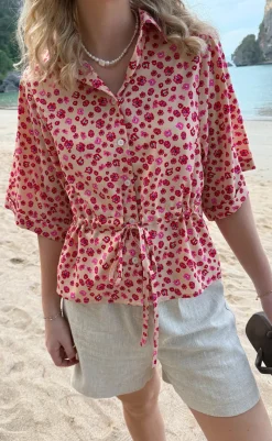 Best Skjorte - Liana - Pink / Red Flowers Skjorter|Striktrøjer & Sweat