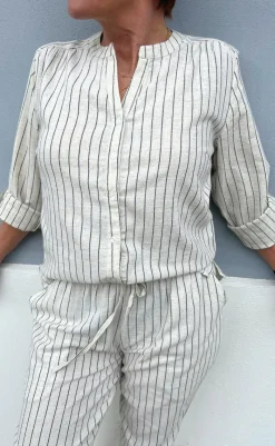 Sale Skjorte - Juliana Linen - Off White / Black Striped Skjorter|Striktrøjer & Sweat