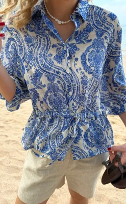 Sale Skjorte - Liana - Blue Paisley Skjorter|Striktrøjer & Sweat