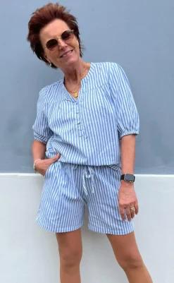 Online Top - Alba - Blue Striped T-shirts & Toppe