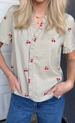 New Top - Catja - Sand W. Cherries T-shirts & Toppe