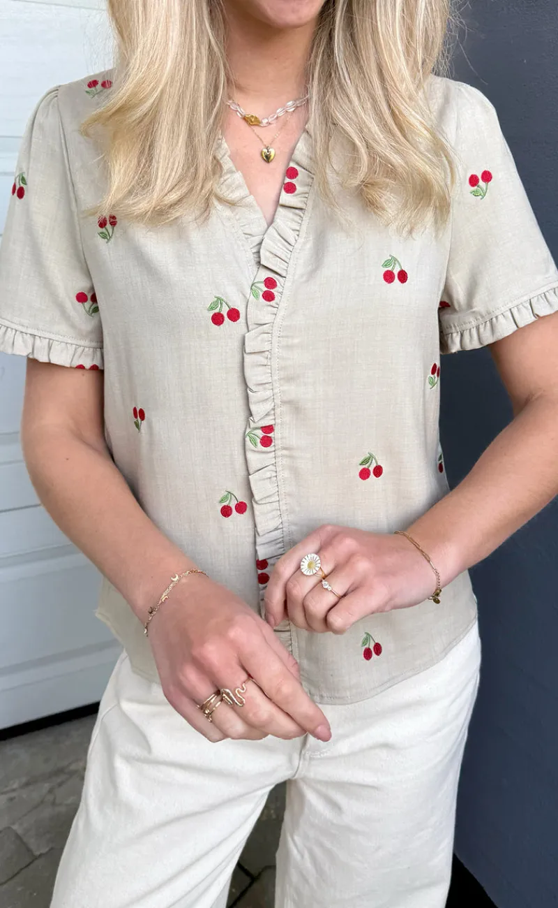 New Top - Catja - Sand W. Cherries T-shirts & Toppe