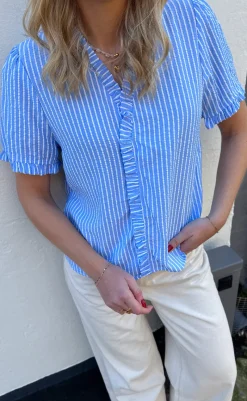 Hot Top - Catja - Blue Striped T-shirts & Toppe