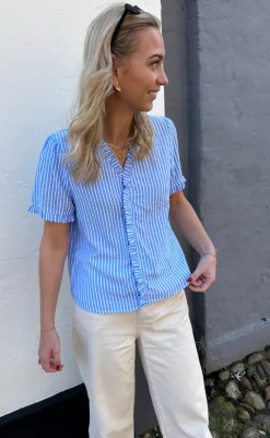 Hot Top - Catja - Blue Striped T-shirts & Toppe