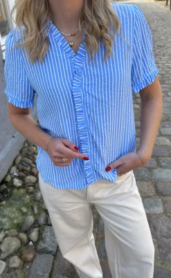 Hot Top - Catja - Blue Striped T-shirts & Toppe