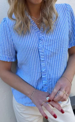 Hot Top - Catja - Blue Striped T-shirts & Toppe