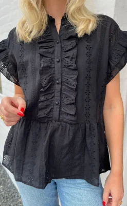 Outlet Top - Freya - Black Broderie Anglaise T-shirts & Toppe