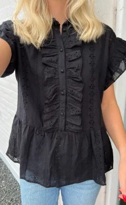 Outlet Top - Freya - Black Broderie Anglaise T-shirts & Toppe