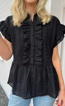 Outlet Top - Freya - Black Broderie Anglaise T-shirts & Toppe