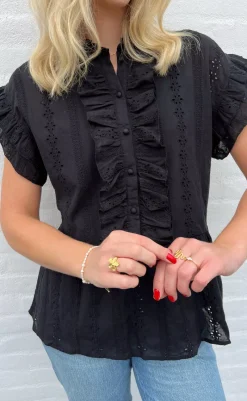 Outlet Top - Freya - Black Broderie Anglaise T-shirts & Toppe
