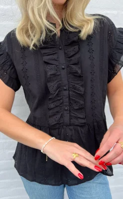 Outlet Top - Freya - Black Broderie Anglaise T-shirts & Toppe