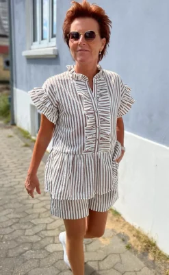 Clearance Top - Freya - White/Brown Striped T-shirts & Toppe