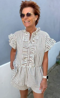 Clearance Top - Freya - White/Brown Striped T-shirts & Toppe