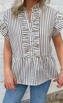 Clearance Top - Freya - White/Brown Striped T-shirts & Toppe